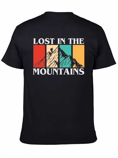 Camiseta Negra Lost in the Mountains para Aventureros