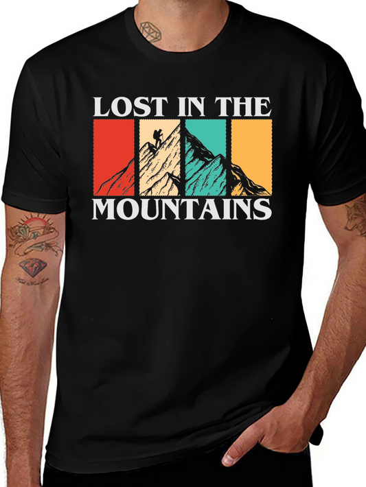 Camiseta Negra Lost in the Mountains para Aventureros