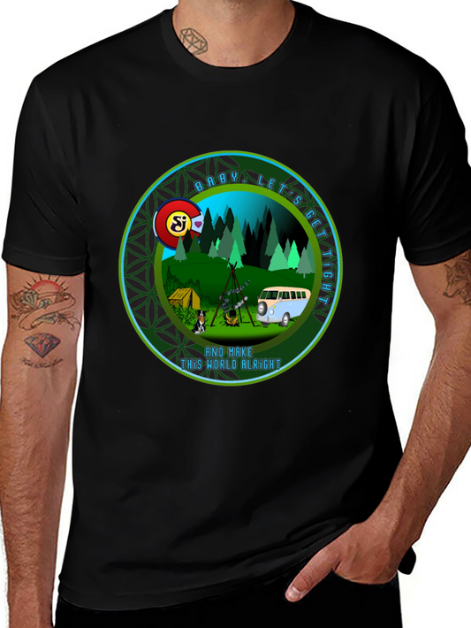 Camiseta Negra con Diseño de Camping y Baby Lets Get Tight