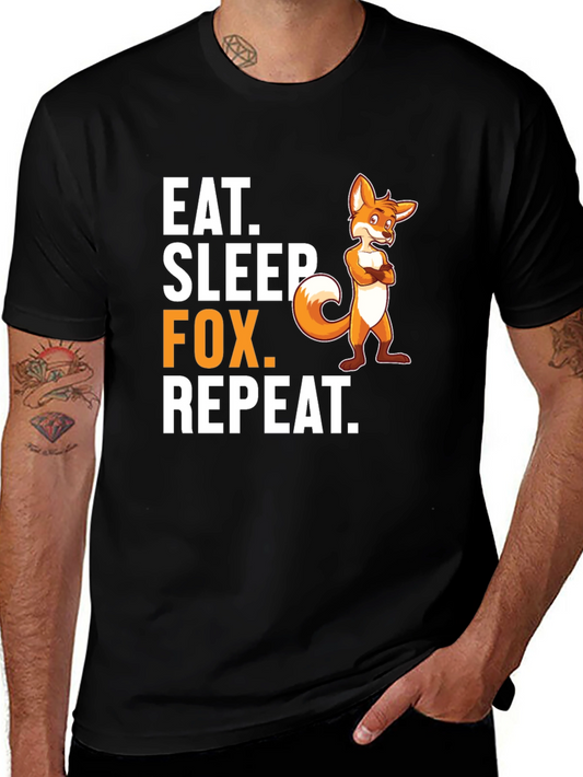 Camiseta Negra con Diseño de Zorro - Come Duerme Repite