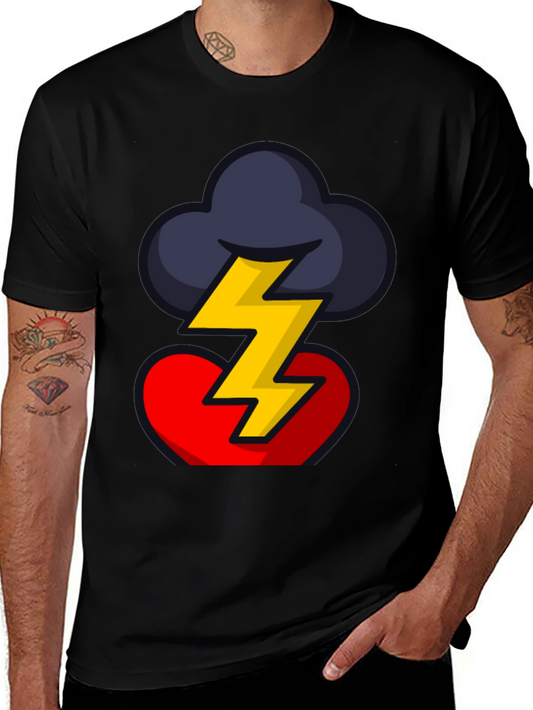 Camiseta Negra con Diseño de Corazón Rayo y Nube