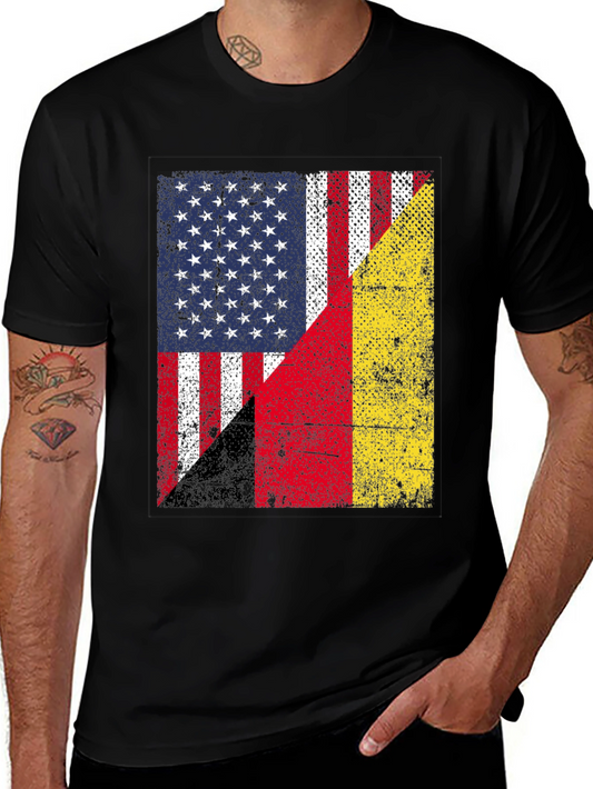 Camiseta Hombre Bandera USA Alemania Diseño Vintage