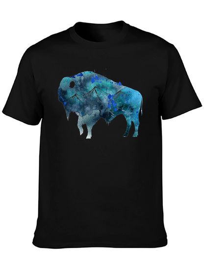 Camiseta Negra con Diseño de Bisonte Montañoso