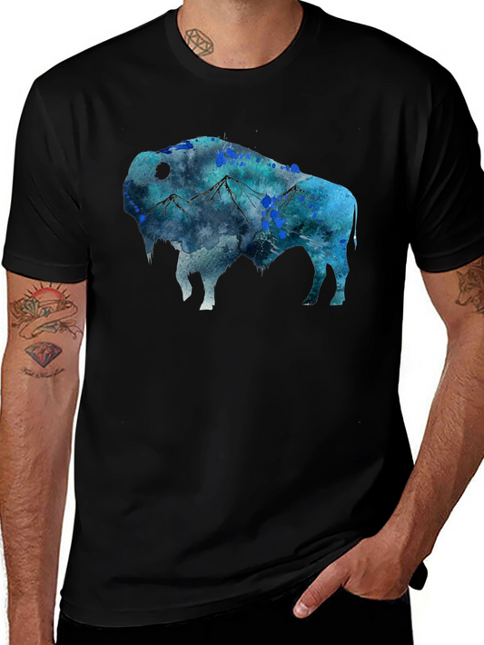 Camiseta Negra con Diseño de Bisonte Montañoso