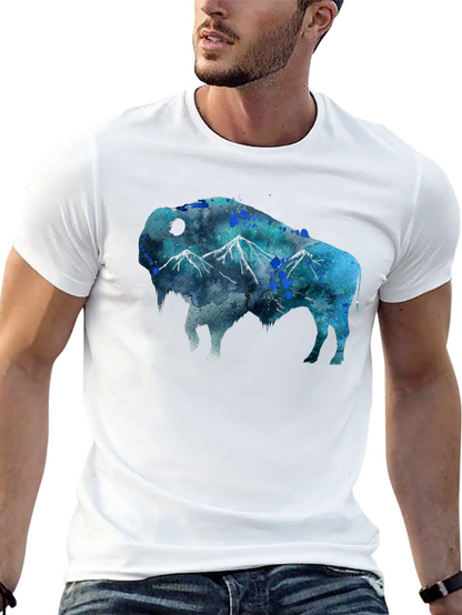 Camiseta Negra con Diseño de Bisonte Montañoso