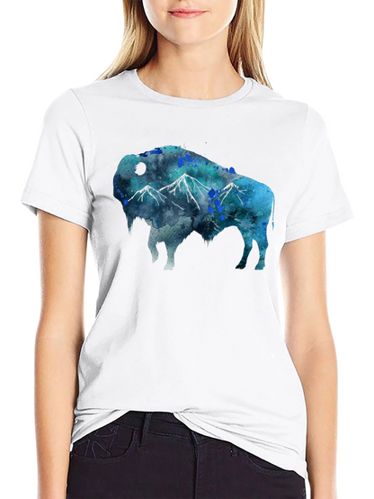 Camiseta Negra con Diseño de Bisonte Montañoso