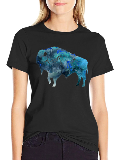Camiseta Negra con Diseño de Bisonte Montañoso