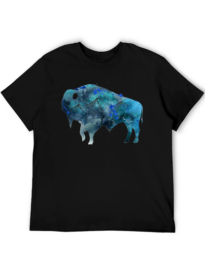 Camiseta Negra con Diseño de Bisonte Montañoso