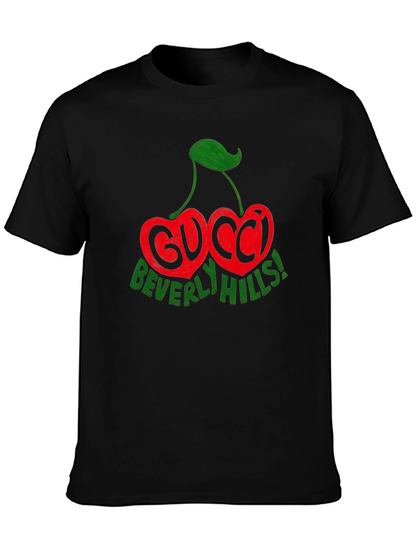 Camiseta Negra con Diseño de Cerezas Gucci Beverly Hills