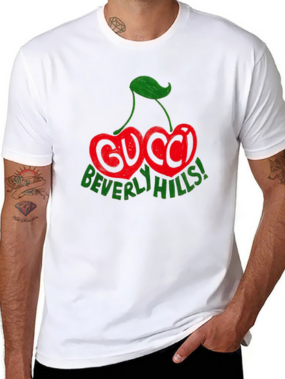 Camiseta Negra con Diseño de Cerezas Gucci Beverly Hills