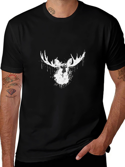 Camiseta Negra con Diseño de Alce Abstracto