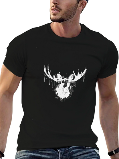 Camiseta Negra con Diseño de Alce Abstracto