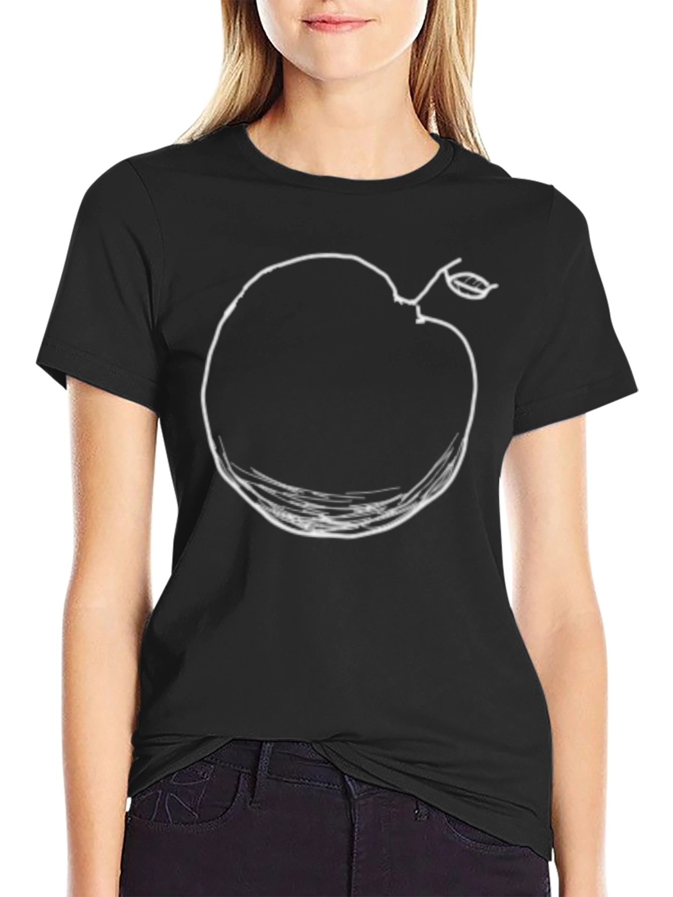 Camiseta Negra con Diseño de Manzana Abstracta