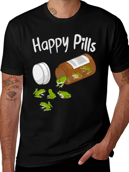 Camiseta Negra Happy Pills con Diseño de Ranas