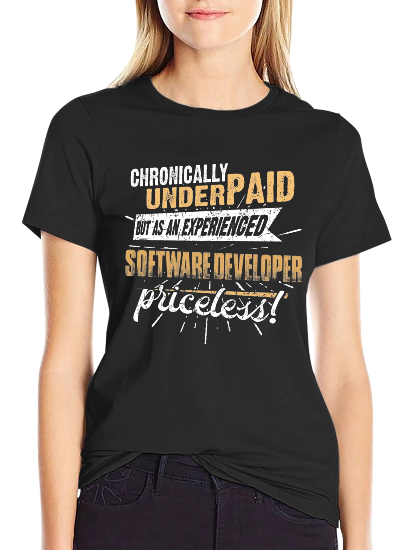 Camiseta Negra: Crónicamente Mal Pagado Desarrollador Software
