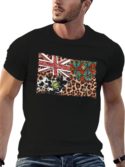 Camiseta Negra con Diseño de Bandera Animal Print