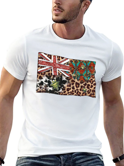 Camiseta Negra con Diseño de Bandera Animal Print
