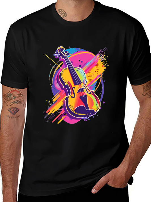 Camiseta Negra con Diseño de Violín Abstracto