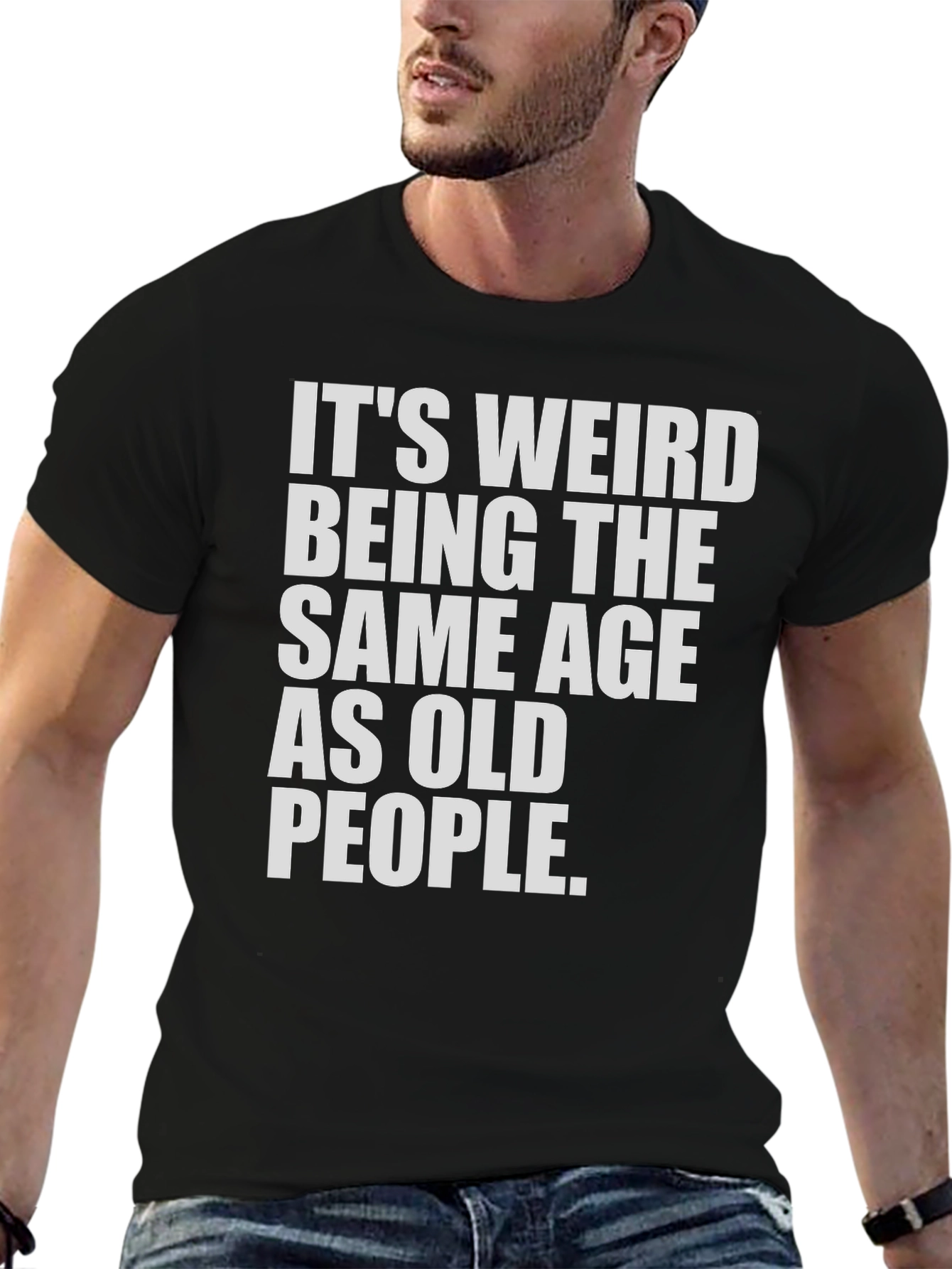 Camiseta Negra: Misma Edad Que Ancianos - Humor