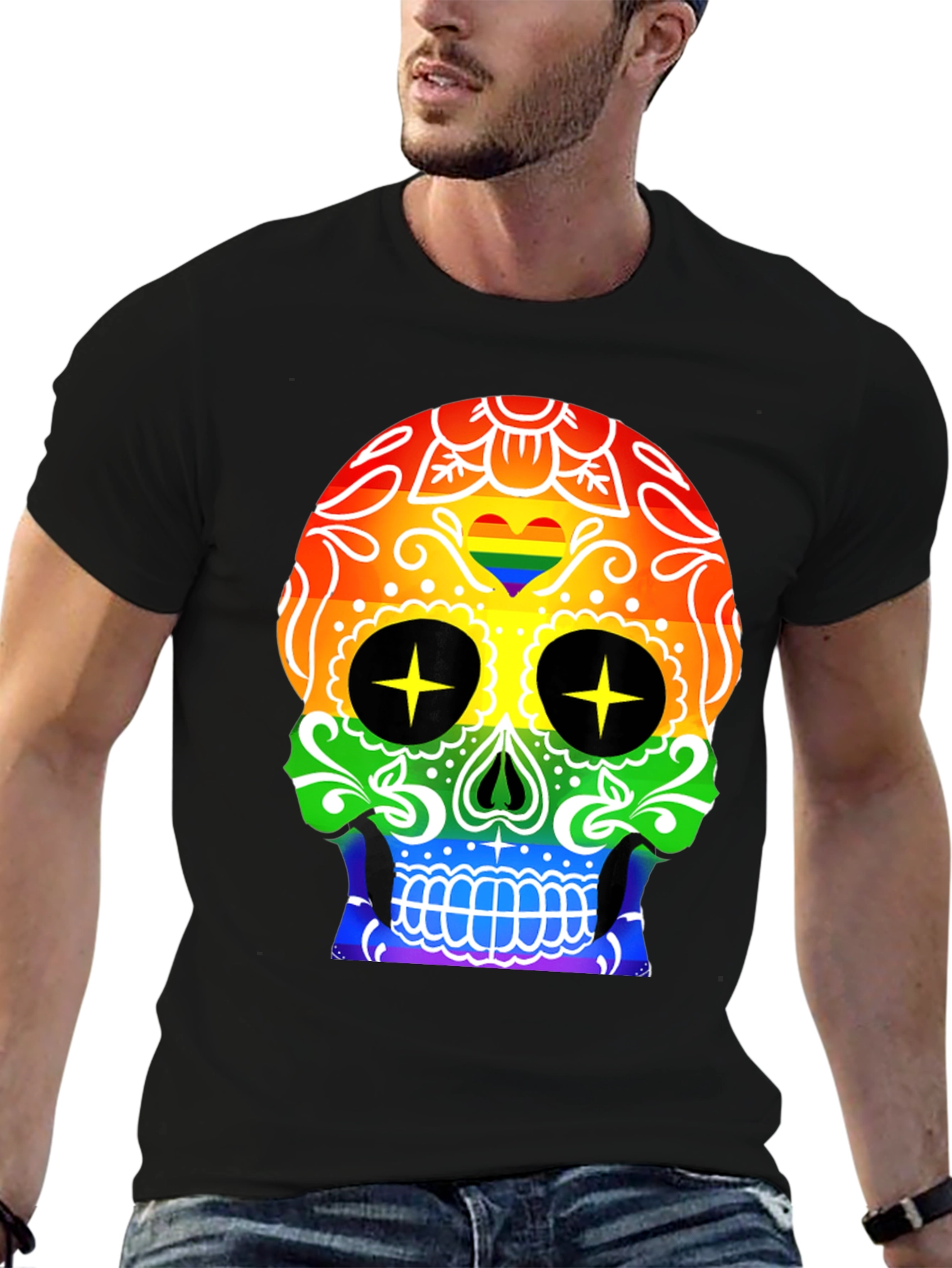 Camiseta Negra Calavera Orgullo Gay