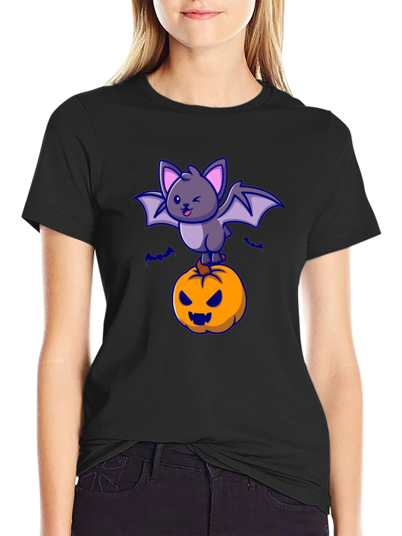 Camiseta Halloween con Murciélago y Calabaza
