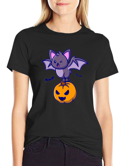 Camiseta Halloween con Murciélago y Calabaza