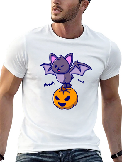 Camiseta Halloween con Murciélago y Calabaza