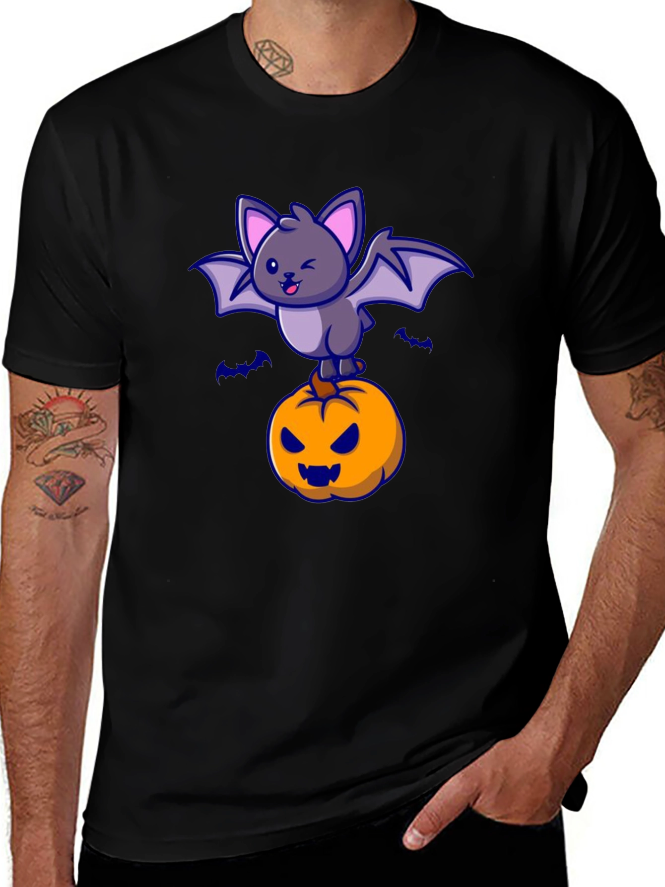 Camiseta Halloween con Murciélago y Calabaza