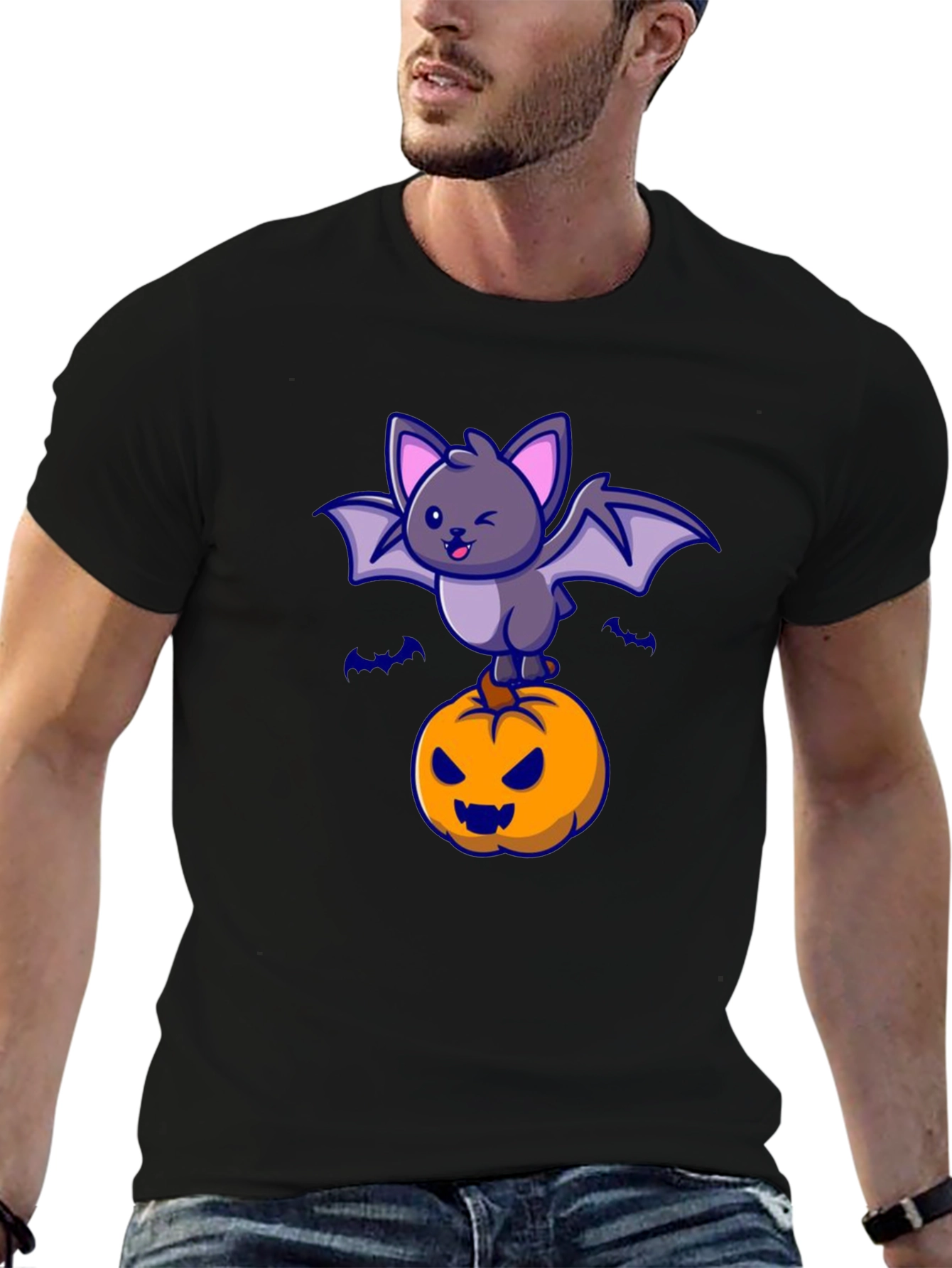Camiseta Halloween con Murciélago y Calabaza