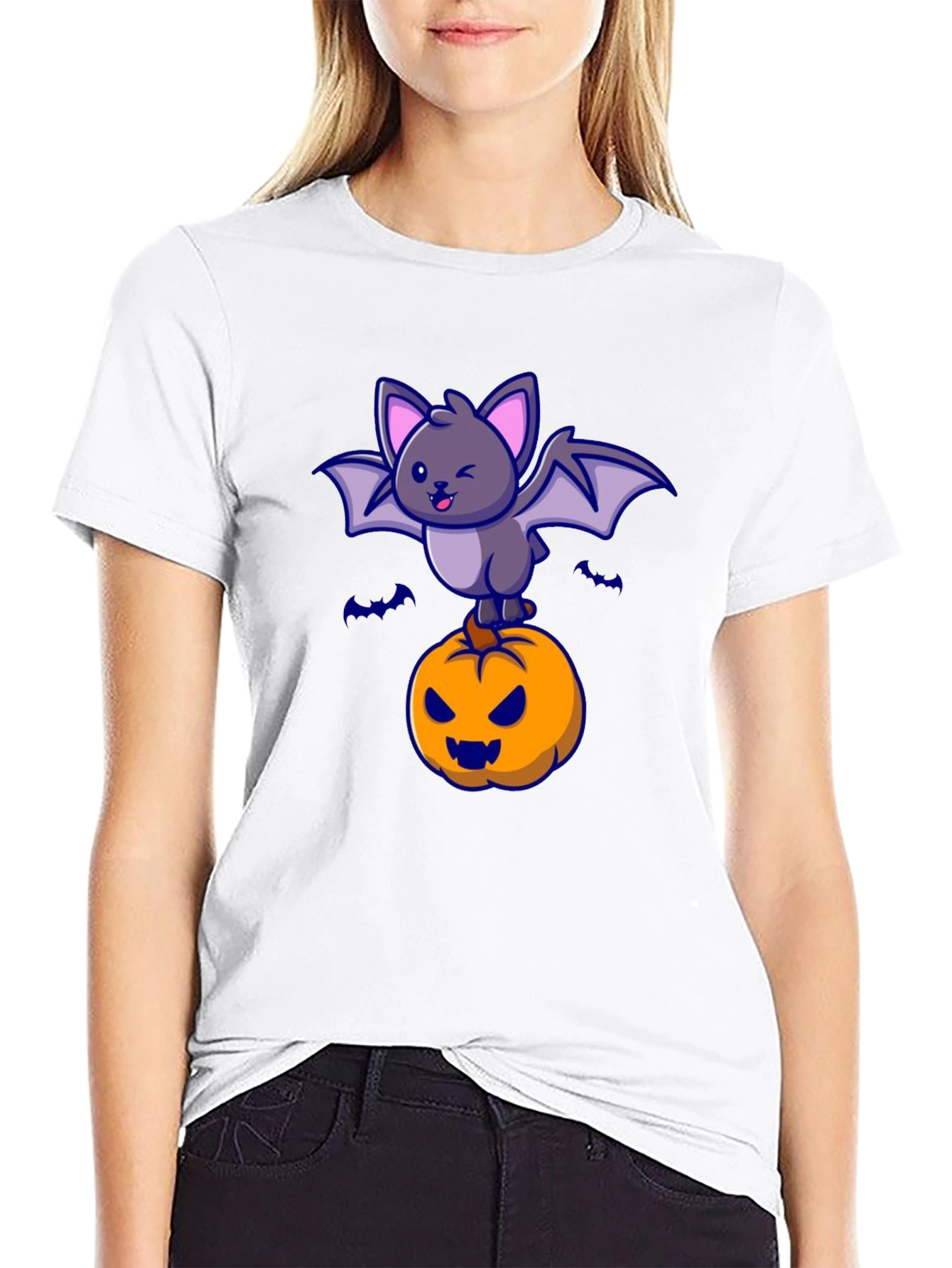 Camiseta Halloween con Murciélago y Calabaza