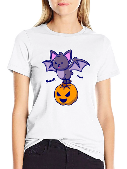 Camiseta Halloween con Murciélago y Calabaza