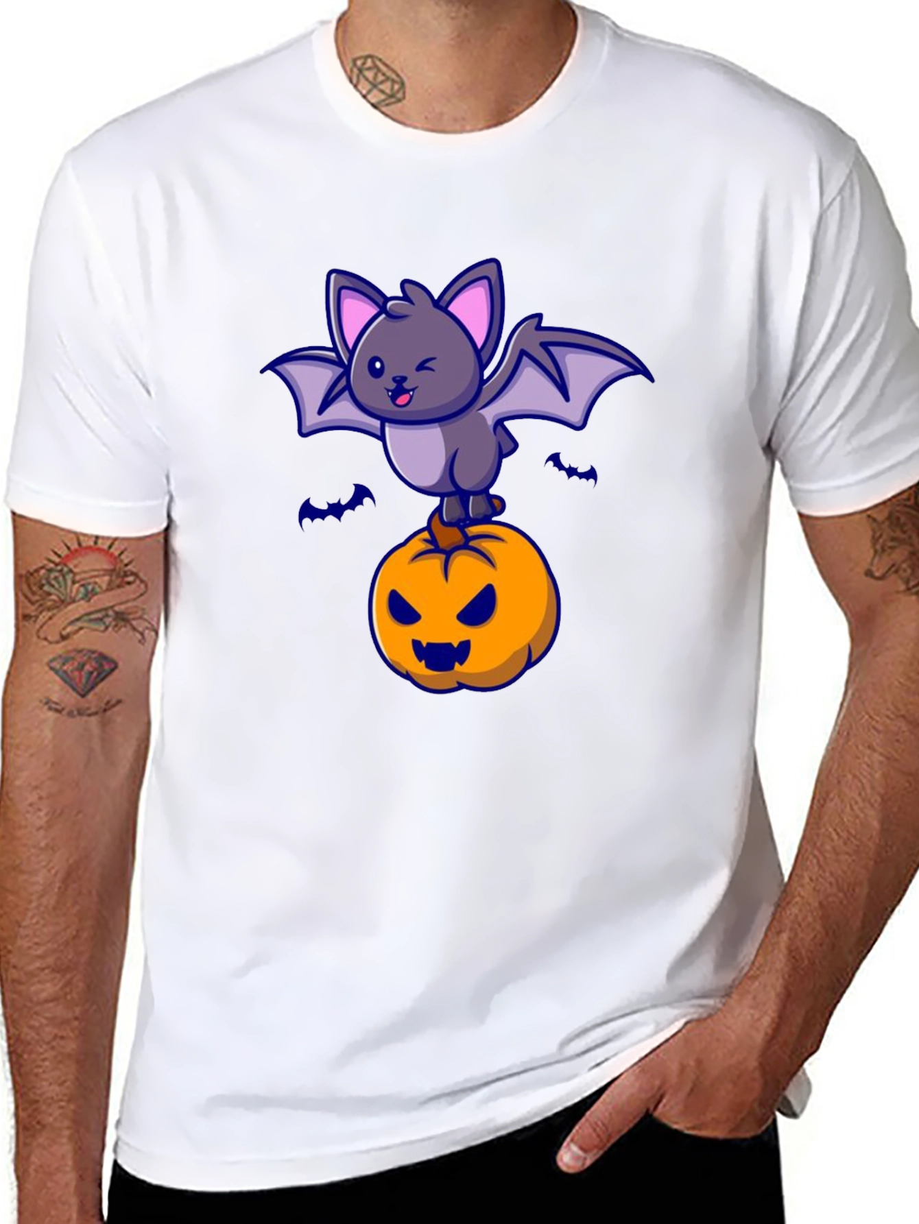 Camiseta Halloween con Murciélago y Calabaza