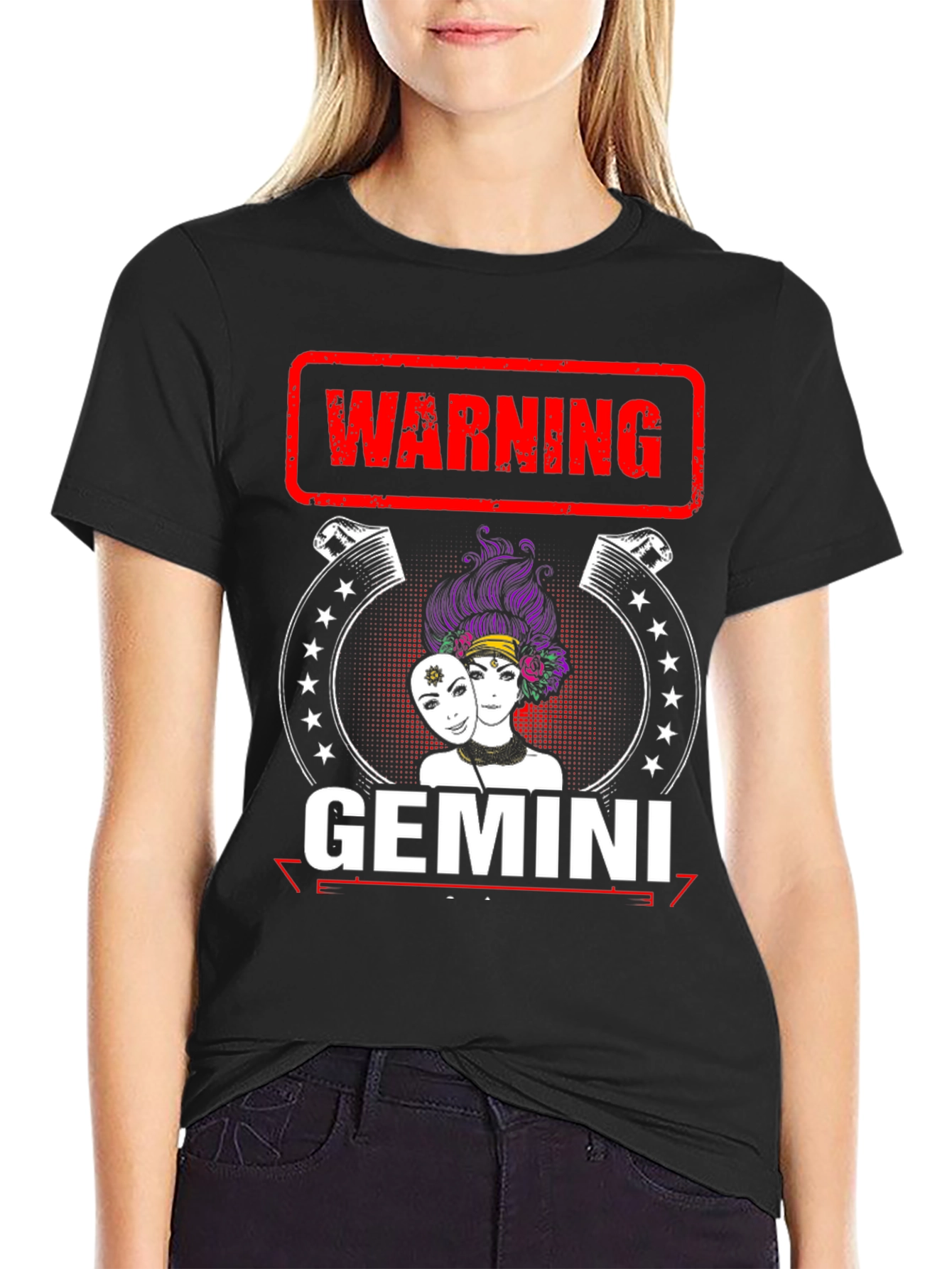 Camiseta Negra Gemini con Diseño Divertido
