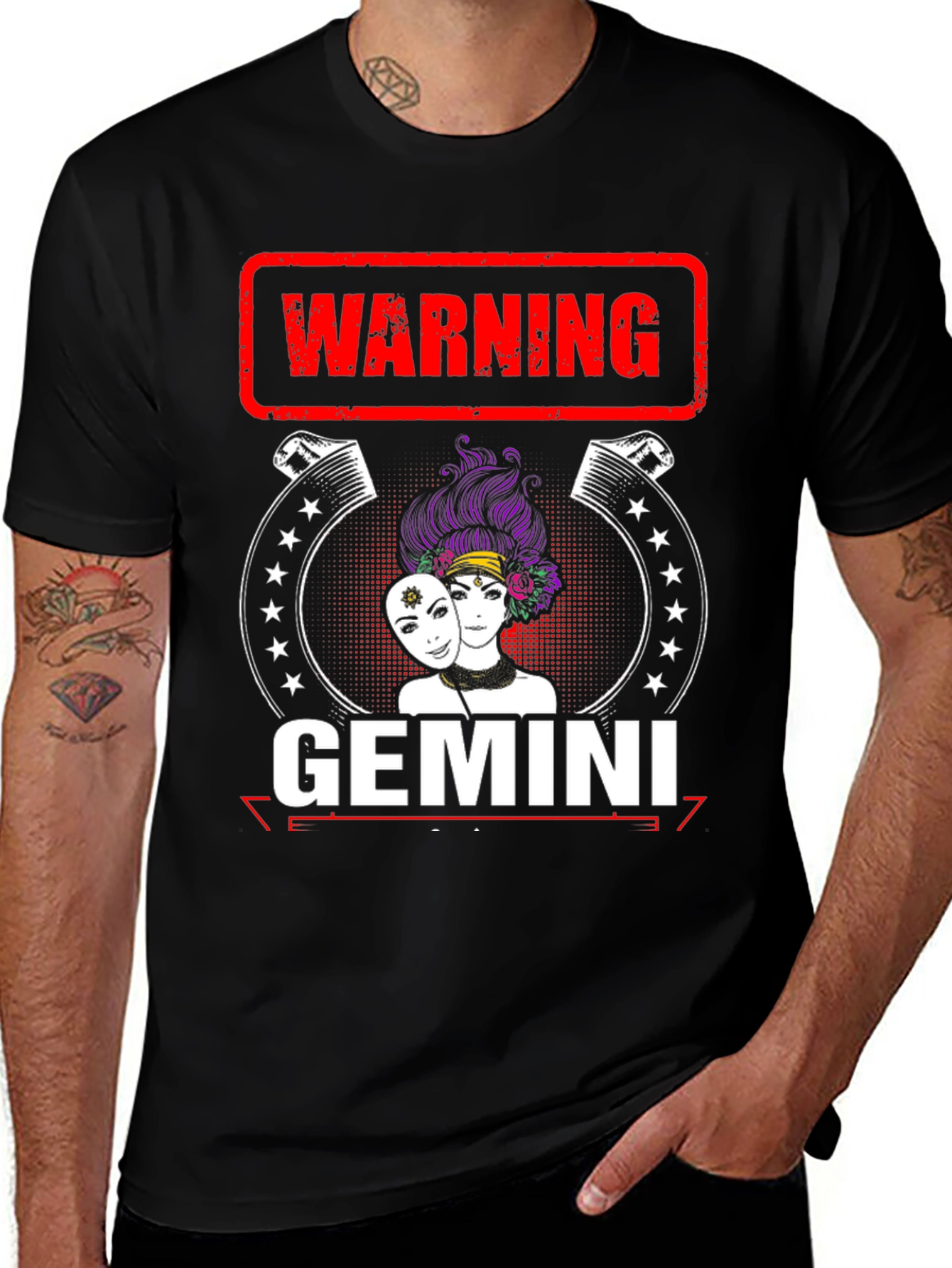 Camiseta Negra Gemini con Diseño Divertido