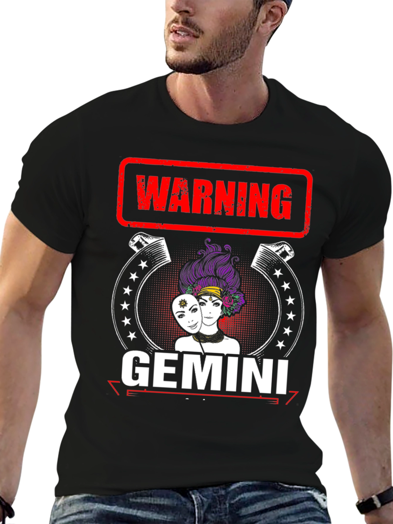 Camiseta Negra Gemini con Diseño Divertido
