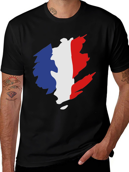 Camiseta Negra Hombre - Diseño Bandera Francia