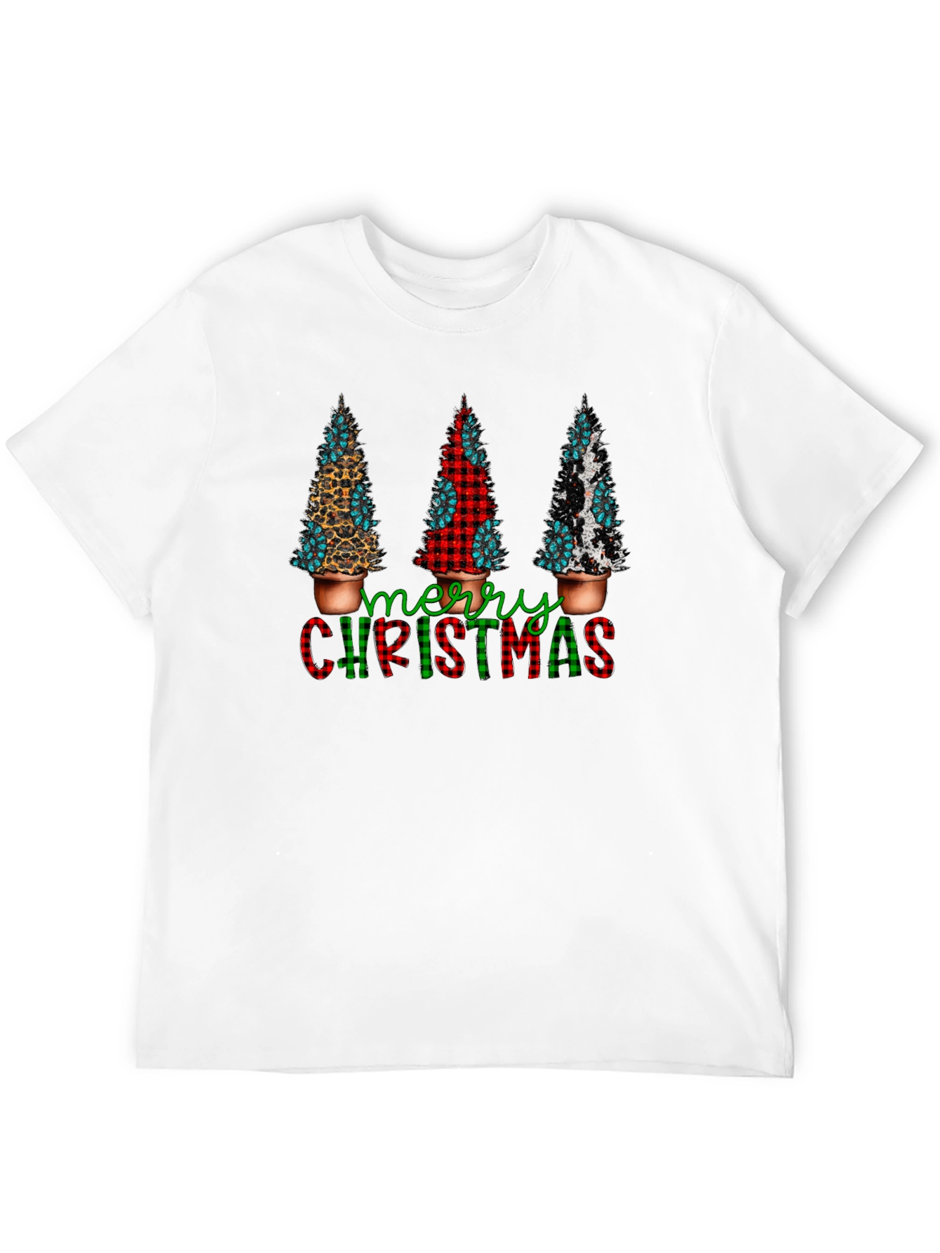 Camiseta Navideña con Estampado de Árboles