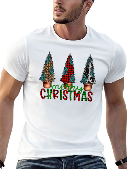 Camiseta Navideña con Estampado de Árboles