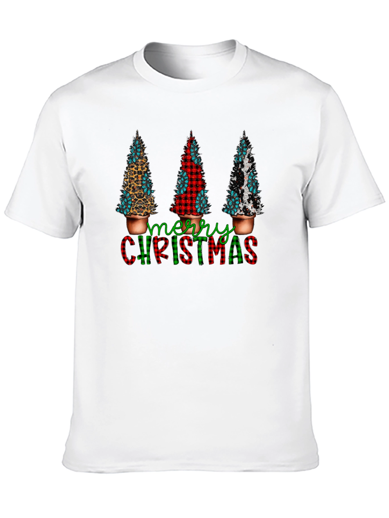 Camiseta Navideña con Estampado de Árboles