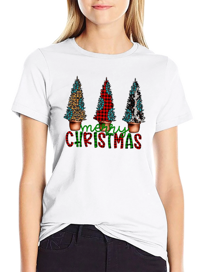 Camiseta Navideña con Estampado de Árboles