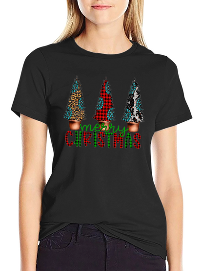 Camiseta Navideña con Estampado de Árboles