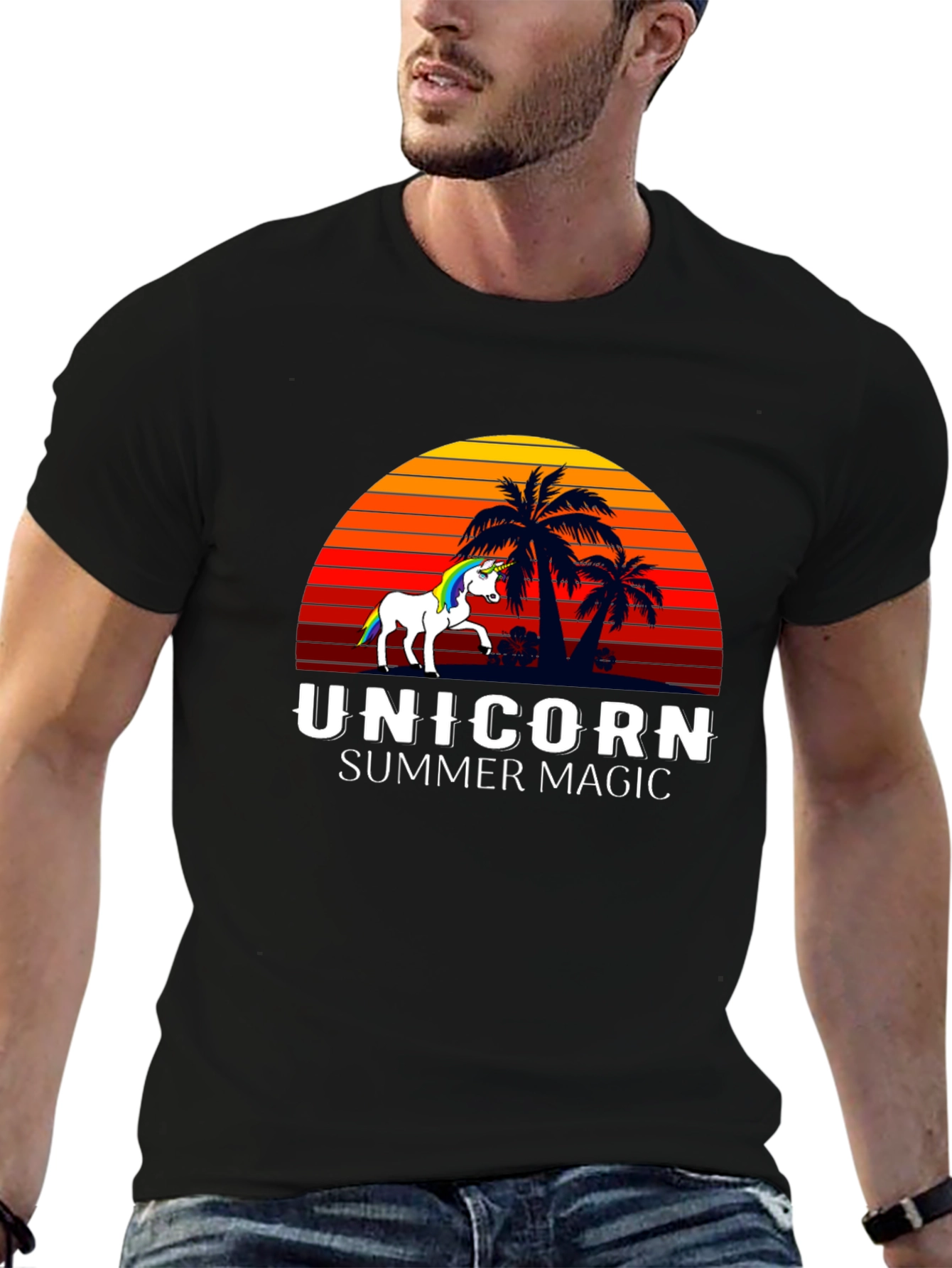 Camiseta Negra Unicornio Magia de Verano