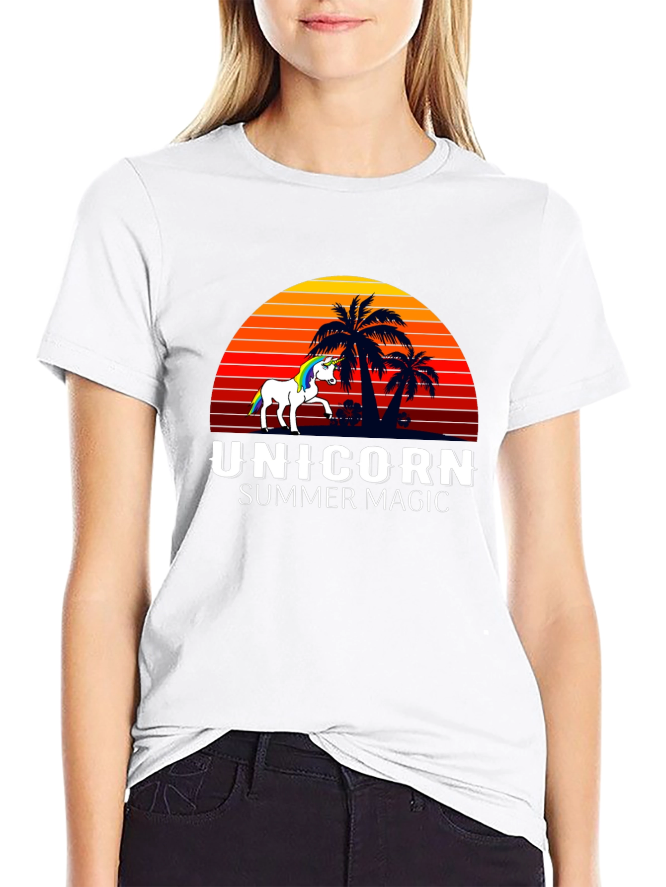 Camiseta Negra Unicornio Magia de Verano
