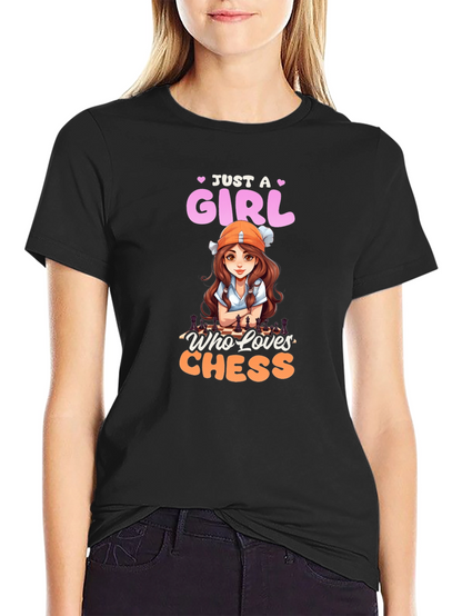 Camiseta Negra con Diseño de Ajedrez para Mujer