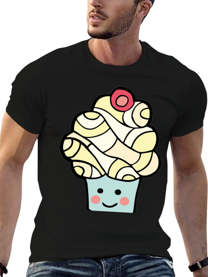 Camiseta Negra con Diseño de Cupcake Sonriente