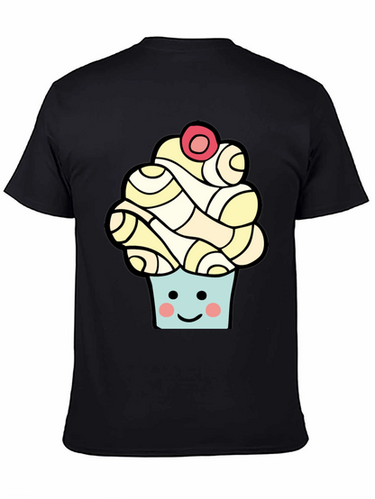 Camiseta Negra con Diseño de Cupcake Sonriente