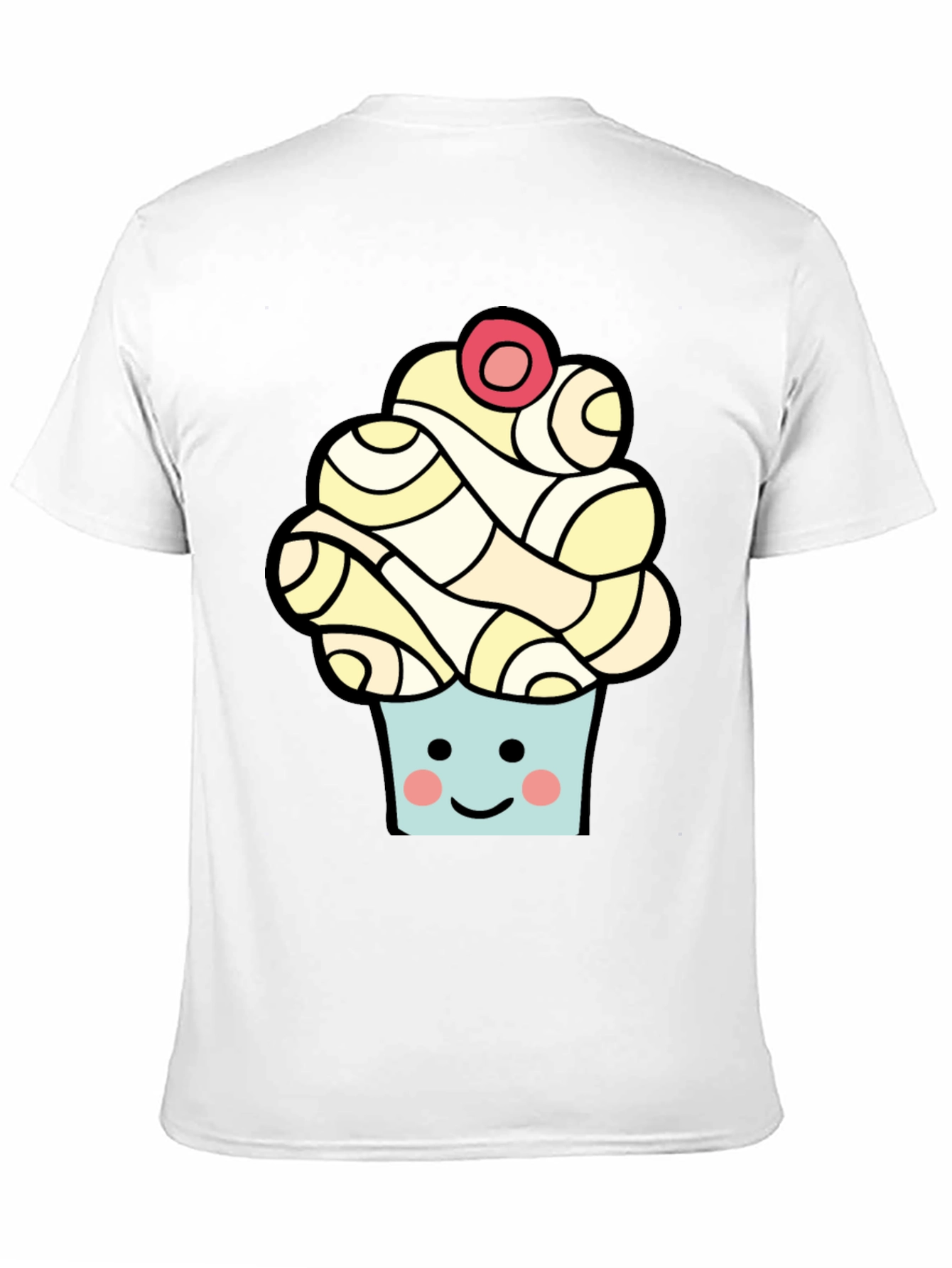 Camiseta Negra con Diseño de Cupcake Sonriente