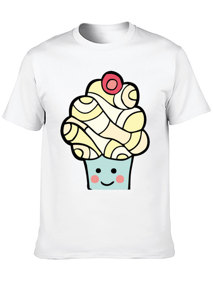 Camiseta Negra con Diseño de Cupcake Sonriente