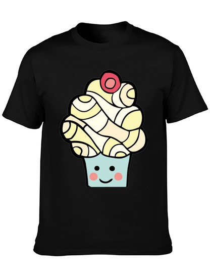 Camiseta Negra con Diseño de Cupcake Sonriente