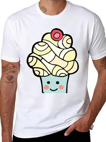Camiseta Negra con Diseño de Cupcake Sonriente